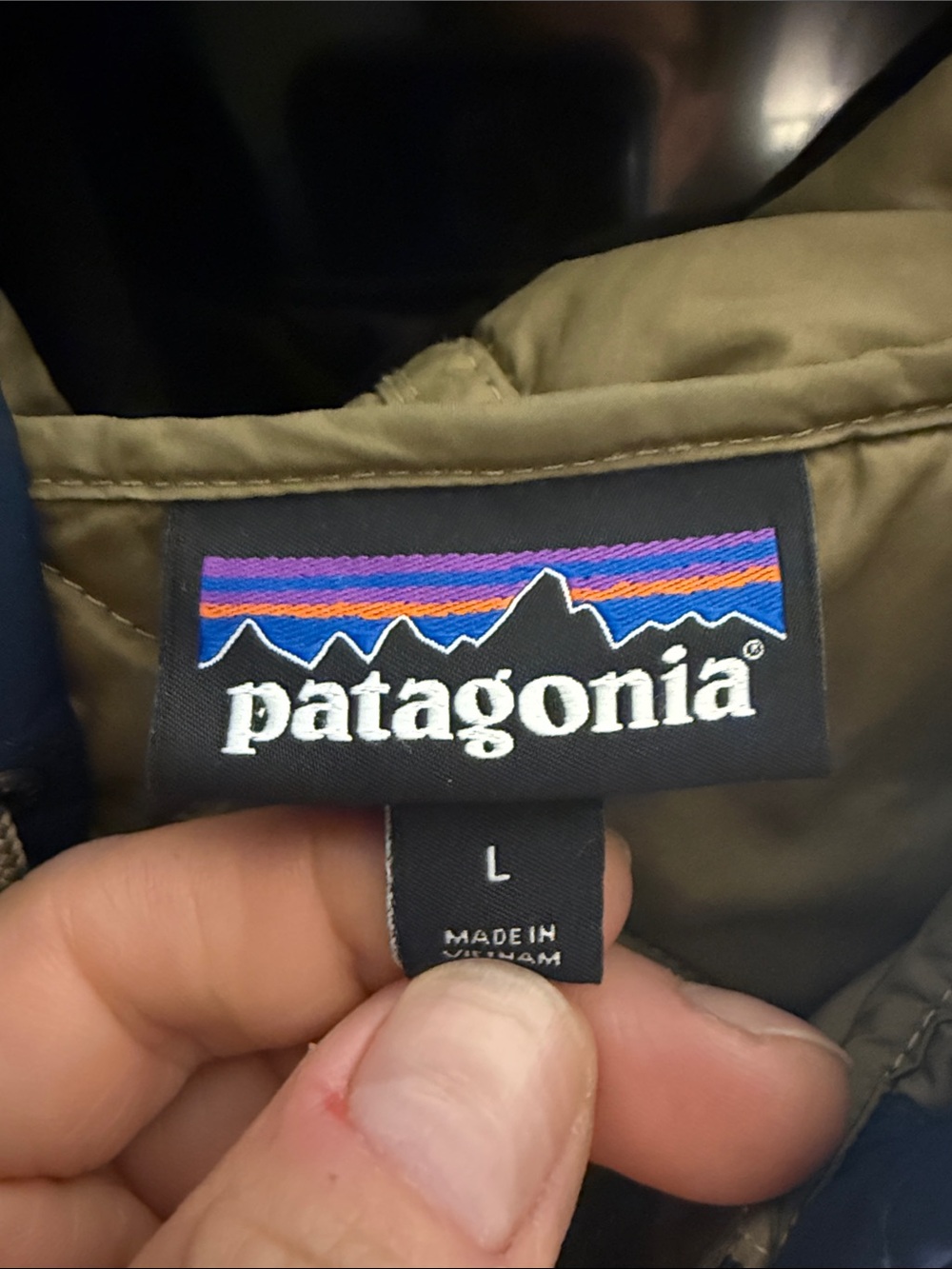 Patagonia Navy Quilted Hooded Puffer Jacket with Yellow Drawcords - Picture 2 of 4